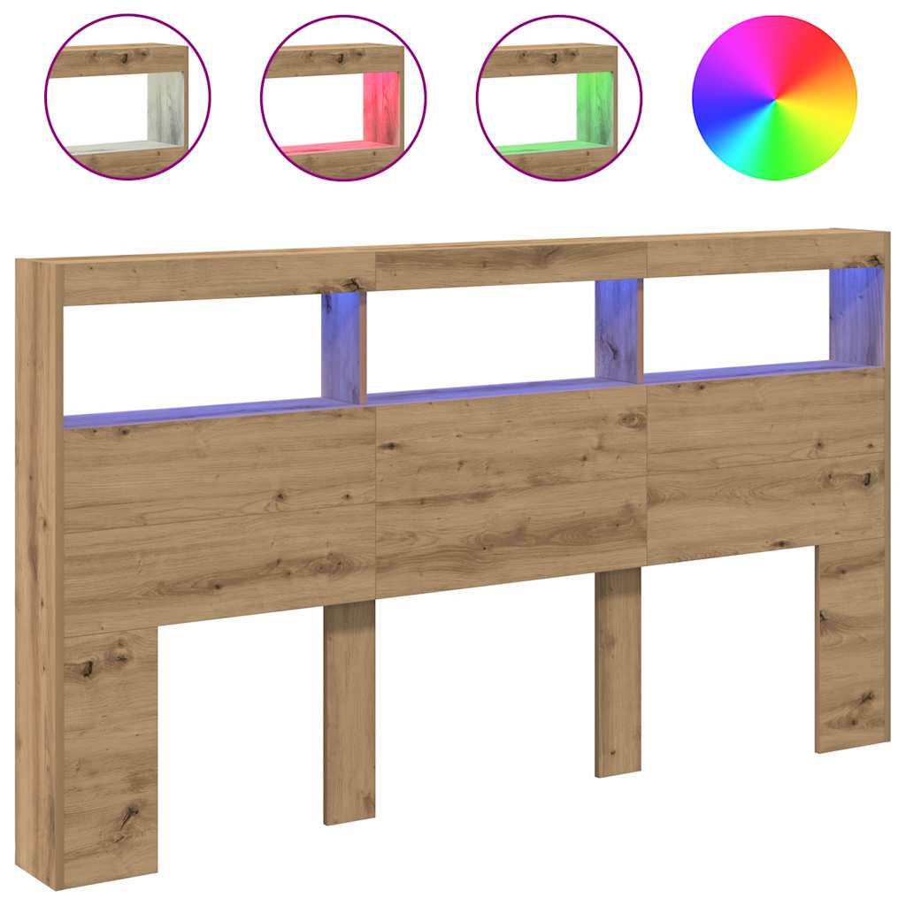Headboard Cabinet with LED Artisan Oak 180x17x102 cm