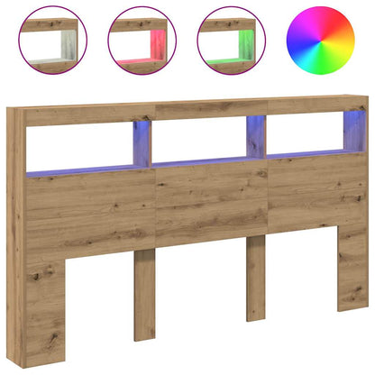 Headboard Cabinet with LED Artisan Oak 180x17x102 cm