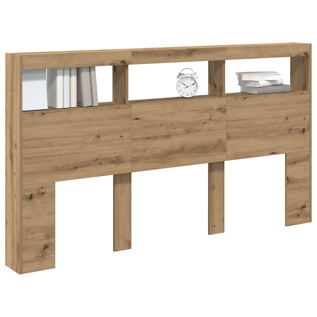Headboard Cabinet with LED Artisan Oak 180x17x102 cm