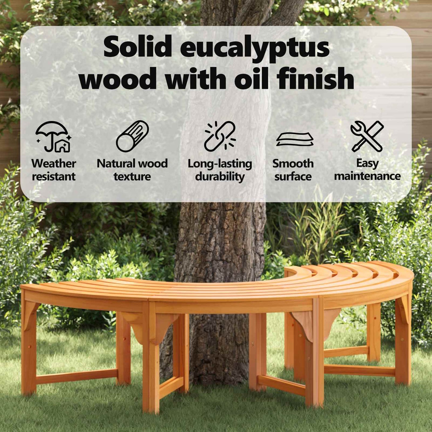 Tree Bench Natural 160 x 80 x 45cm Solid Eucalyptus Wood