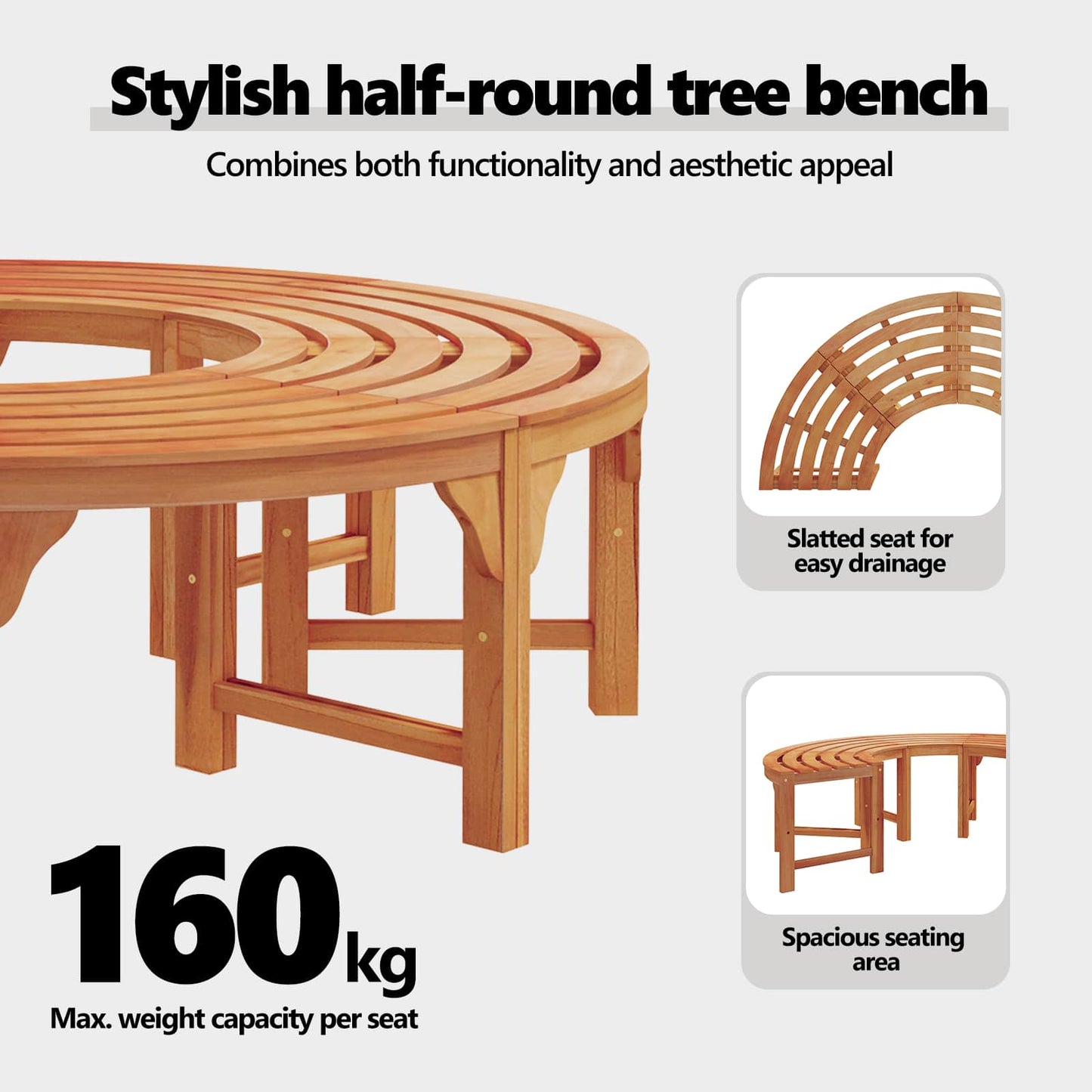 Tree Bench Natural 160 x 80 x 45cm Solid Eucalyptus Wood