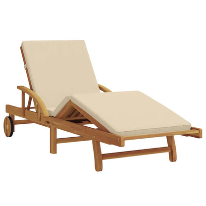 Sun Lounger Beige 200 x 67 x 84 cm Solid Acacia Wood