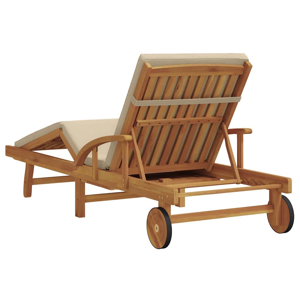 Sun Lounger Beige 200 x 67 x 84 cm Solid Acacia Wood