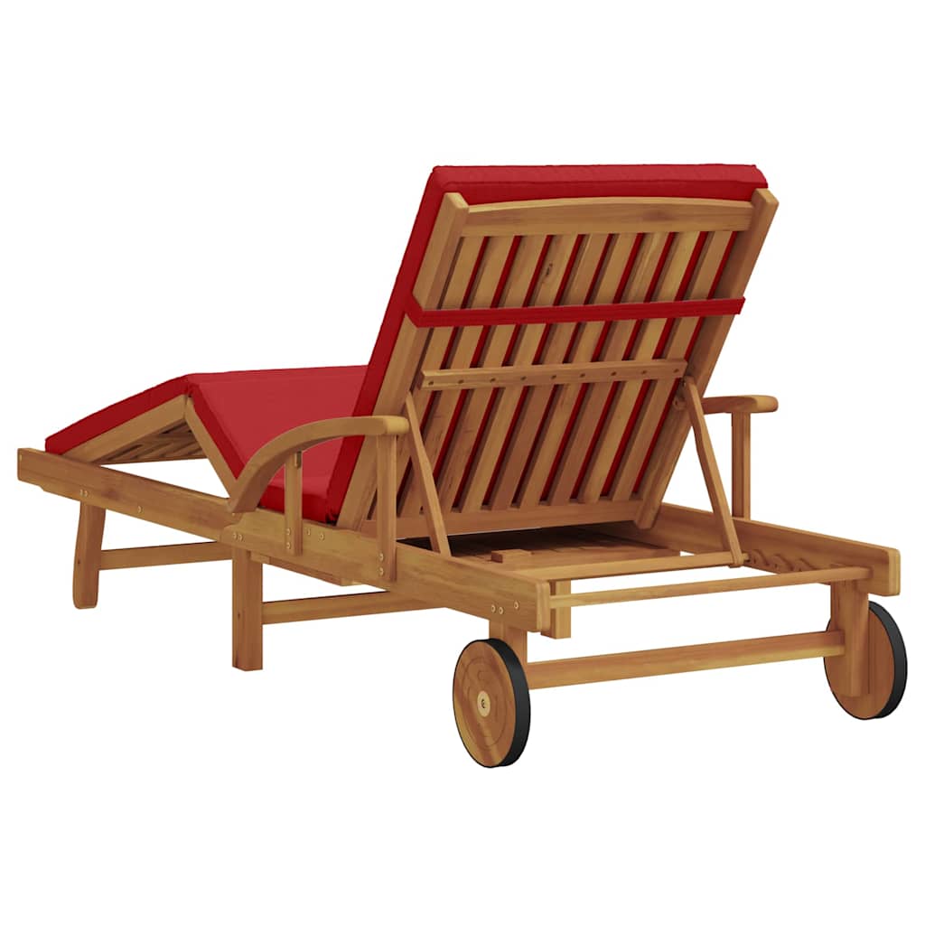 Sun Lounger Red 200 x 67 x 84 cm Solid Acacia Wood