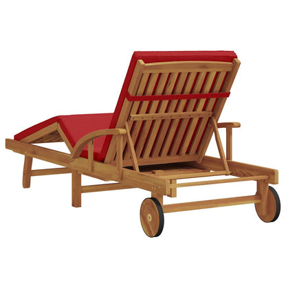 Sun Lounger Red 200 x 67 x 84 cm Solid Acacia Wood