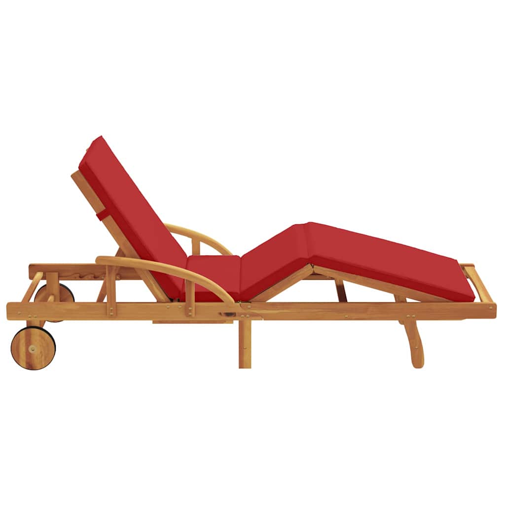 Sun Lounger Red 200 x 67 x 84 cm Solid Acacia Wood
