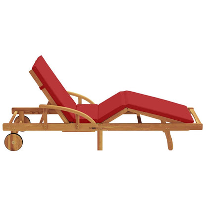 Sun Lounger Red 200 x 67 x 84 cm Solid Acacia Wood