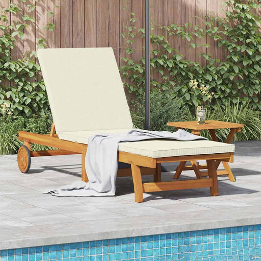 Sun Lounger Brown and Cream 199 x 63 x 85 cm Solid Acacia Wood