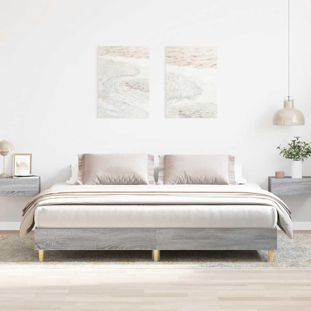 Bed Frame | Grey Sonoma | Engineered wood, Solid eucalyptus wood