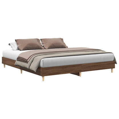 Bed Frame | Brown Oak | Engineered Wood, Solid Eucalyptus Wood | Double