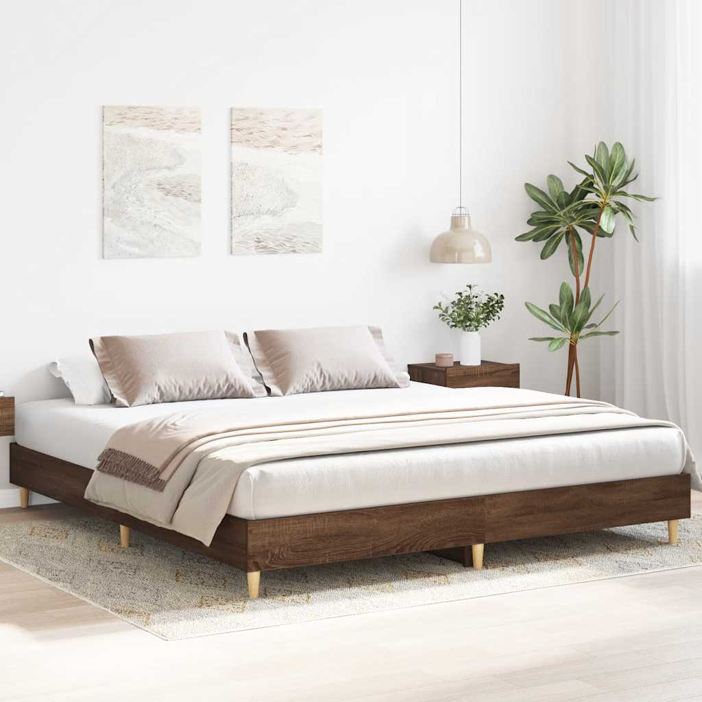 Bed Frame | Brown Oak | Engineered Wood, Solid Eucalyptus Wood | Double