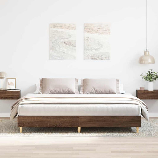 Bed Frame | Brown Oak | Engineered Wood, Solid Eucalyptus Wood | Double