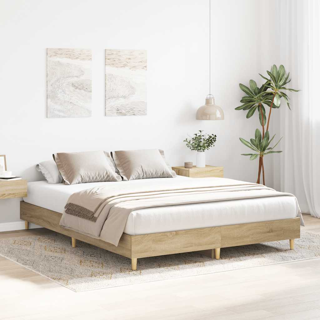 Bed Frame | Sonoma Oak | Engineered wood, Solid eucalyptus wood, Plywood