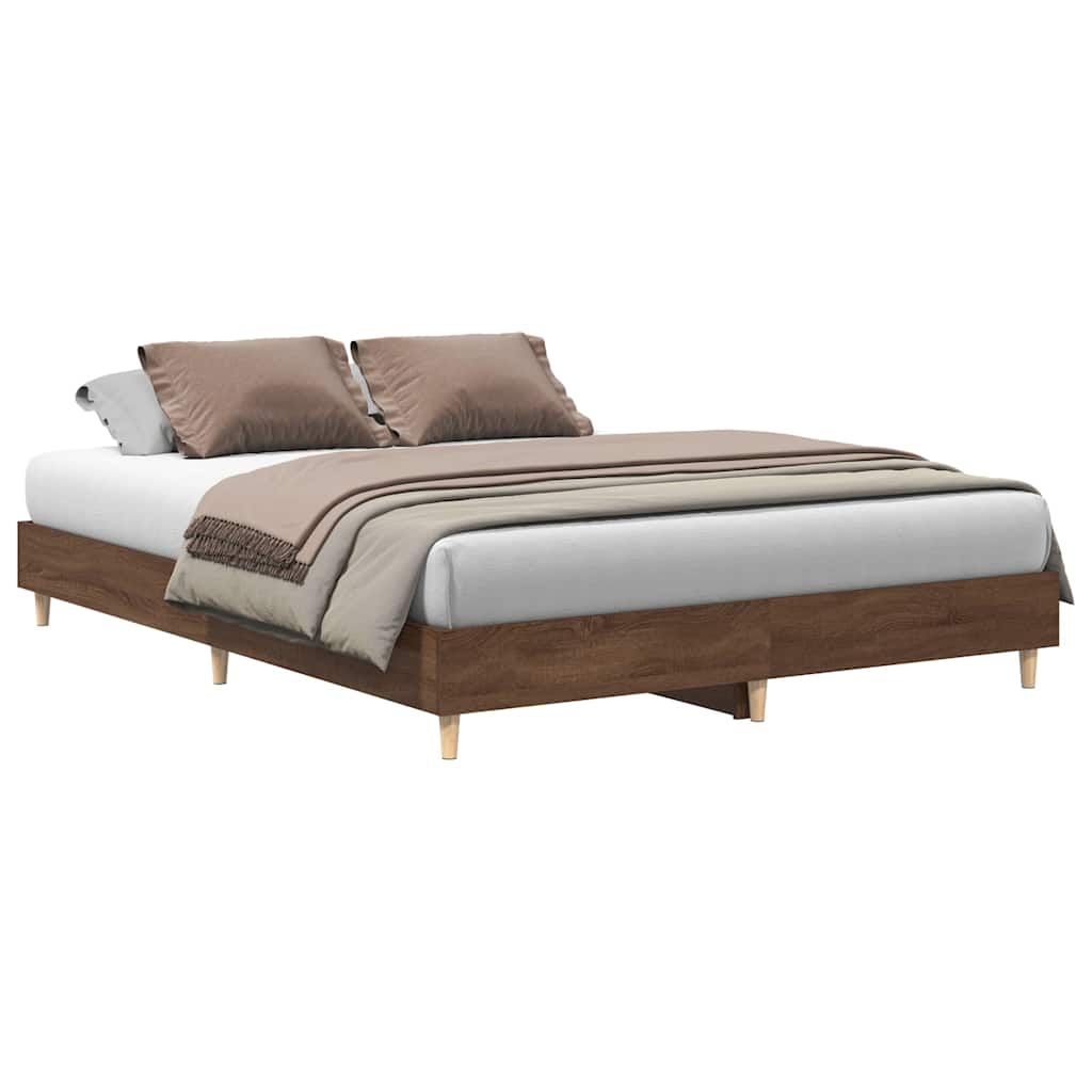 Bed Frame No Mattress Brown Oak 140x200 cm Engineered Wood