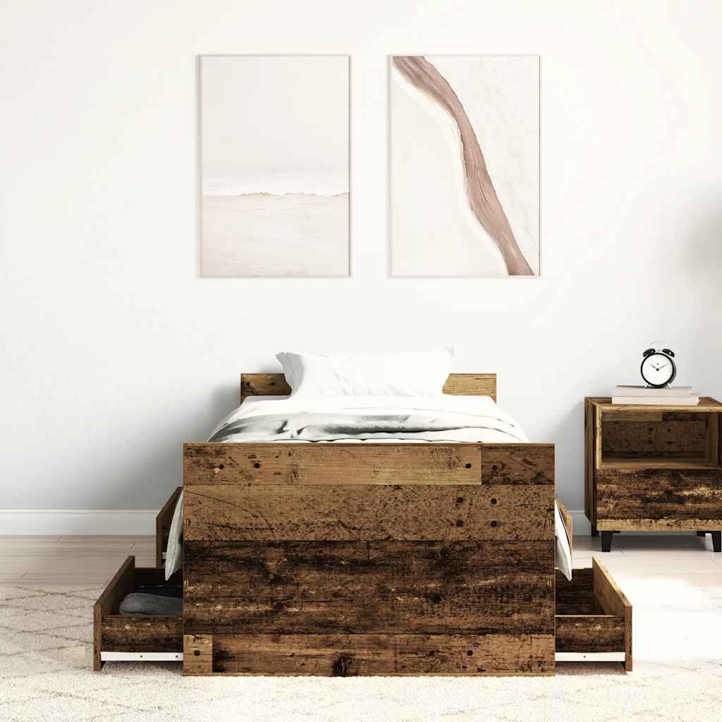 Bed Frame | Old wood | Engineered wood, solid pine wood, plywood | Single