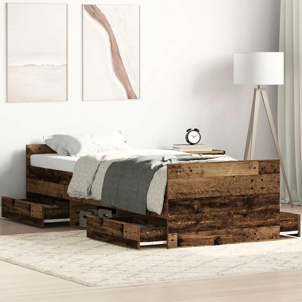 Bed Frame | Old wood | Engineered wood, solid pine wood, plywood | Single