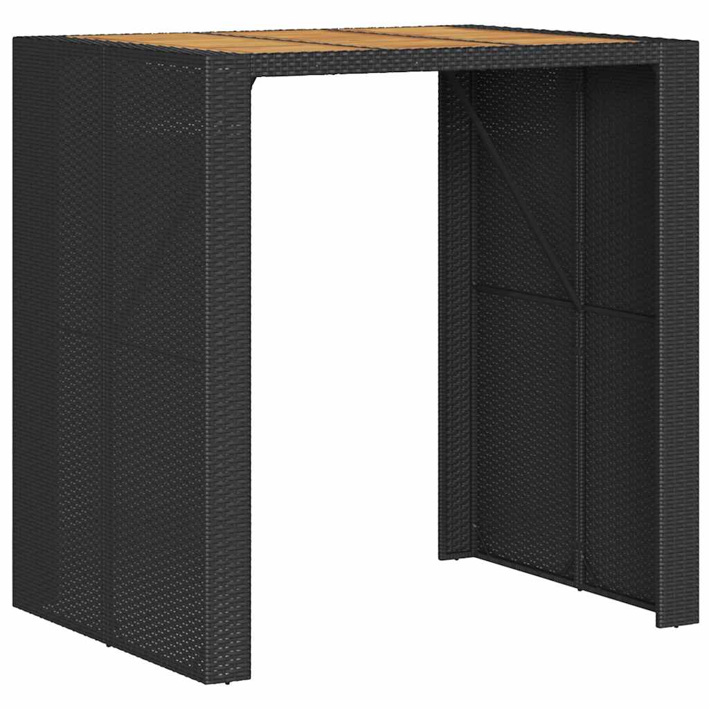 3 Piece Garden Bar Set without Cushions Black Poly Rattan Acacia