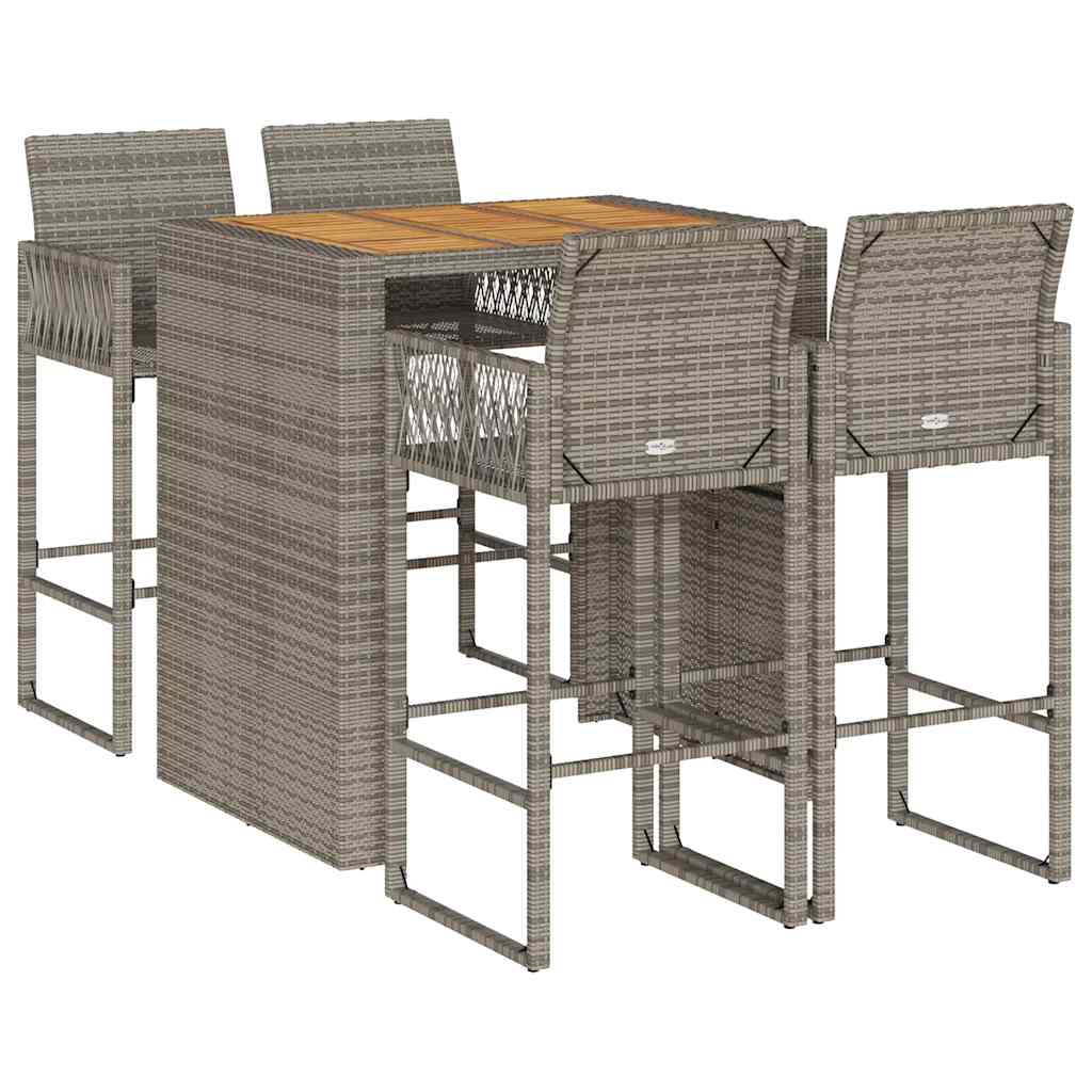 Garden Bar Set | Grey | PE rattan, powder-coated steel, solid acacia wood