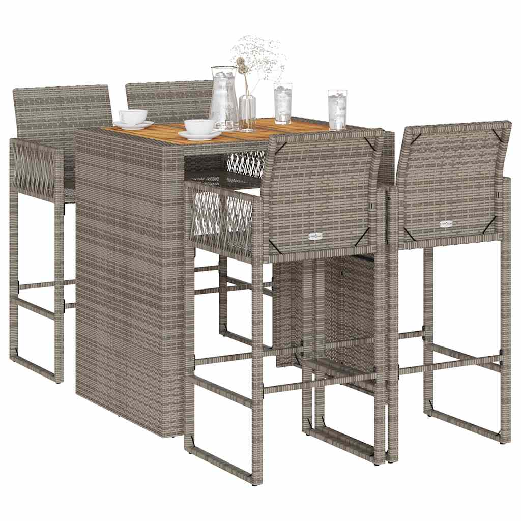 Garden Bar Set | Grey | PE rattan, powder-coated steel, solid acacia wood