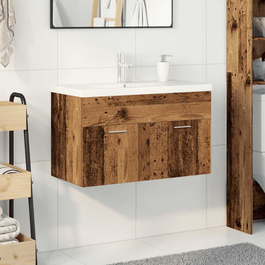 Sink Cabinet with Built-in Basin and Faucet Old Wood