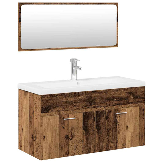 3 Piece Bathroom Furniture Set Old Wood Engineered Wood