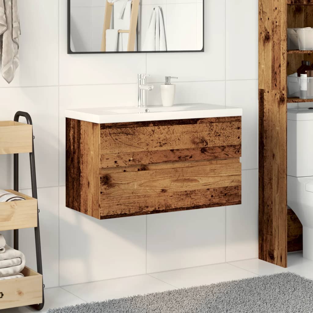 Sink Cabinet with Built-in Basin Old Wood