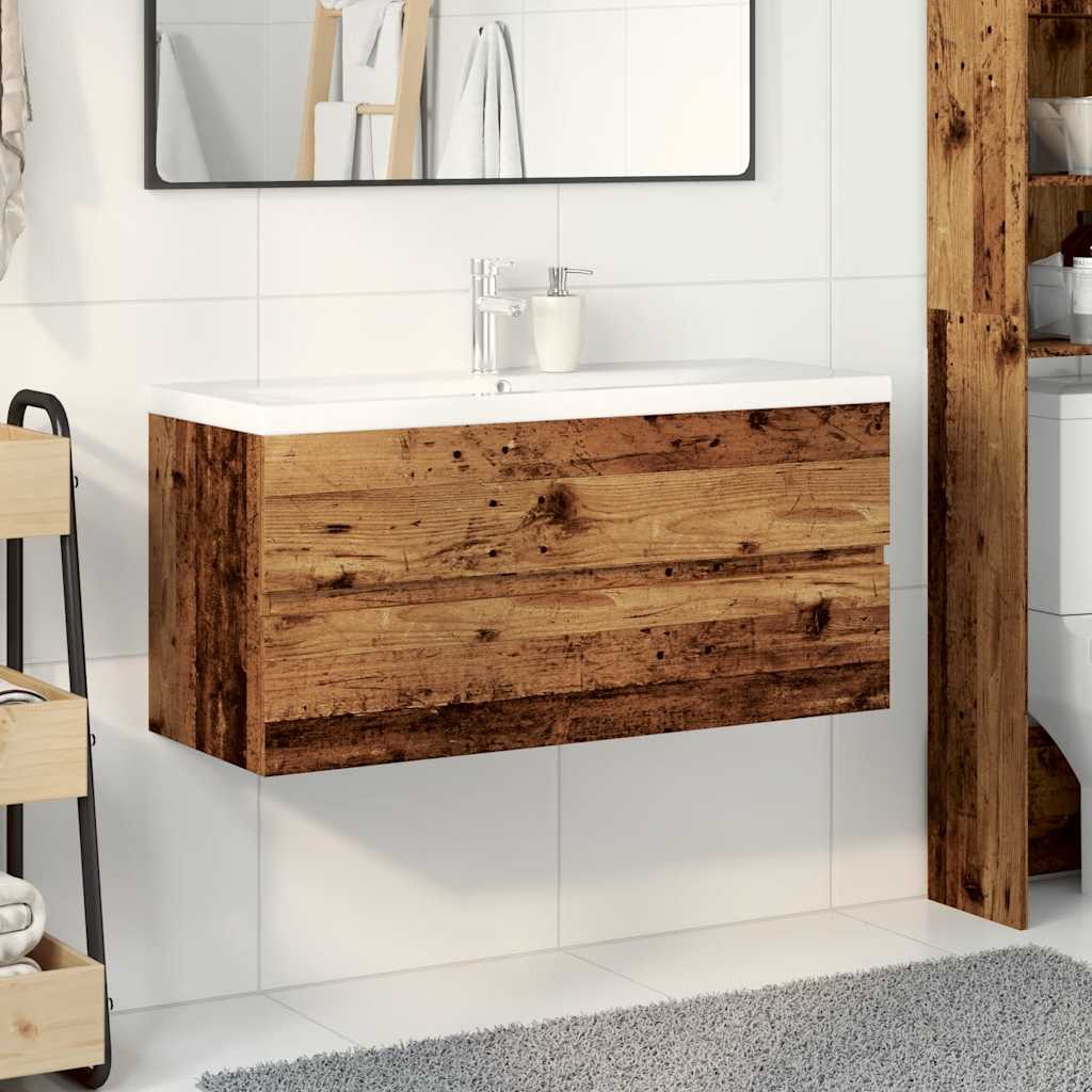 Sink Cabinet with Built-in Basin Old Wood