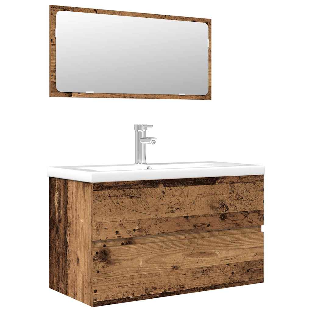 Bathroom Furniture Set | Old wood, White | Engineered wood, Ceramic