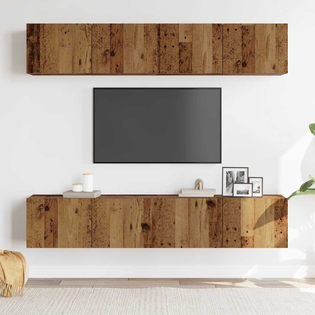 TV Cabinet | Set of 4 | Old Wood | Engineered Wood