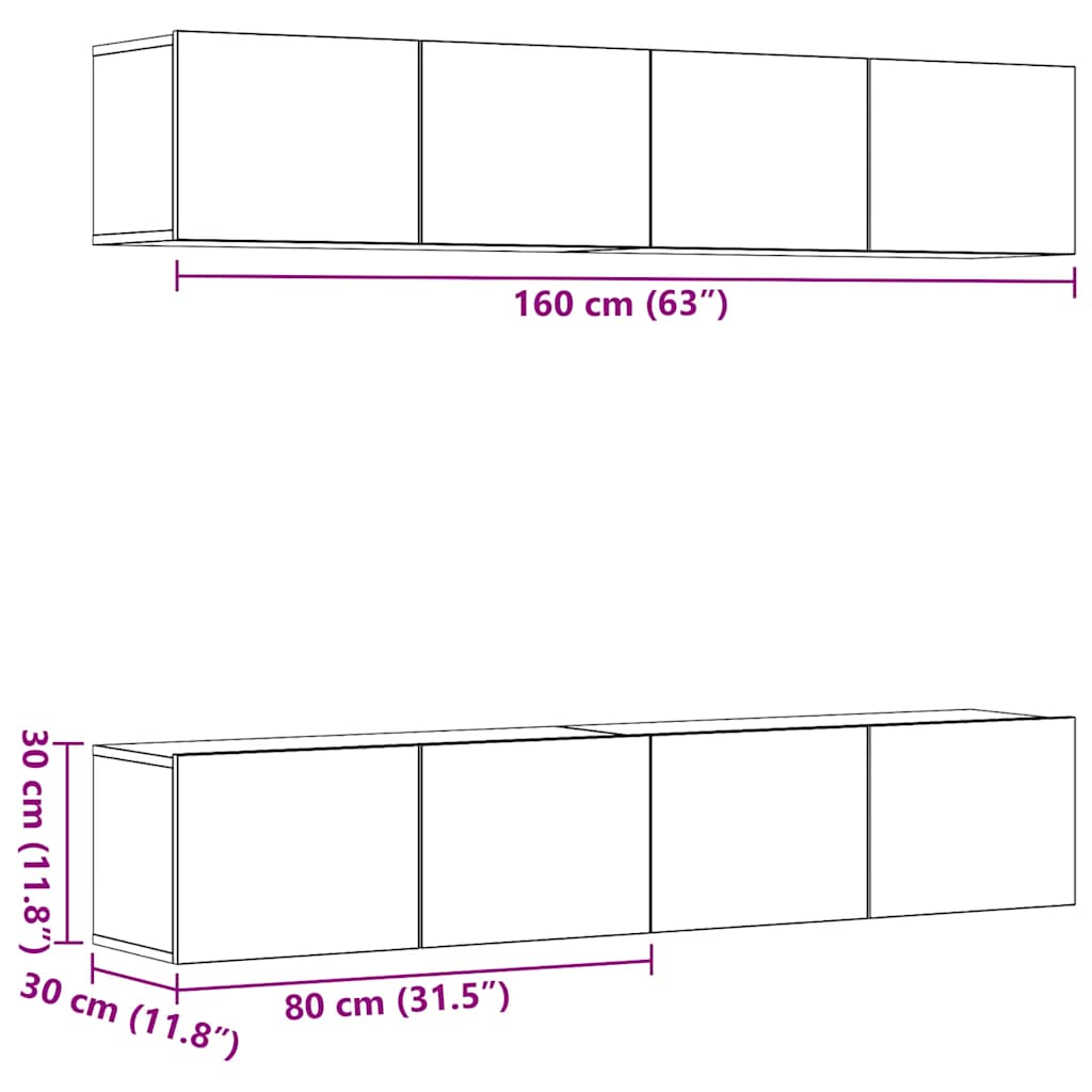 TV Cabinet | Set of 4 | Old Wood | Engineered Wood