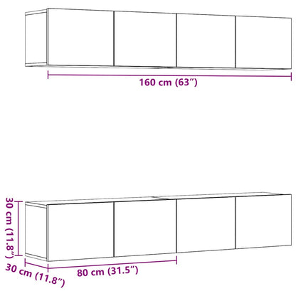 4 Piece Wall-mounted TV Cabinet Set Old Wood Engineered Wood