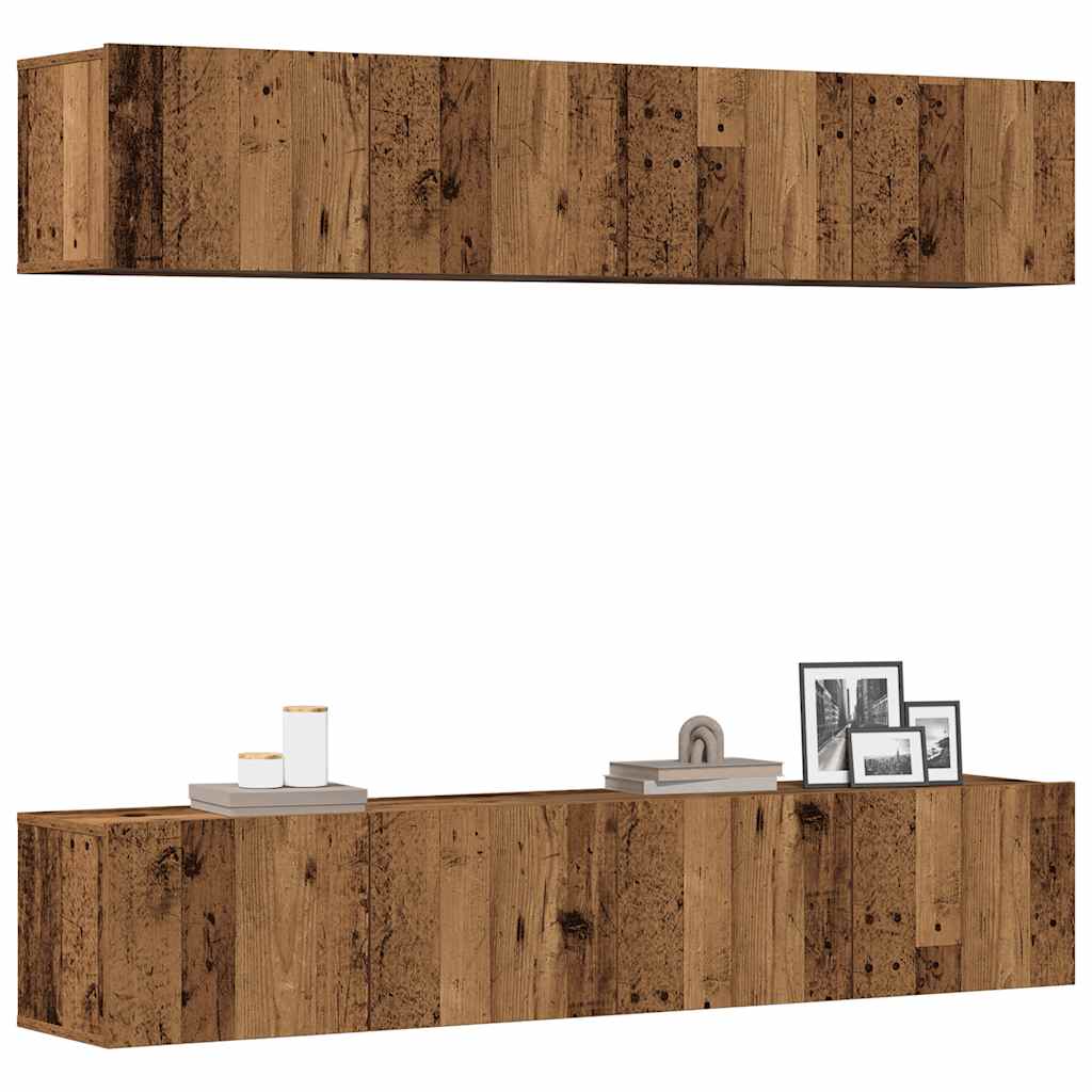 4 Piece Wall-mounted TV Cabinet Set Old Wood Engineered Wood