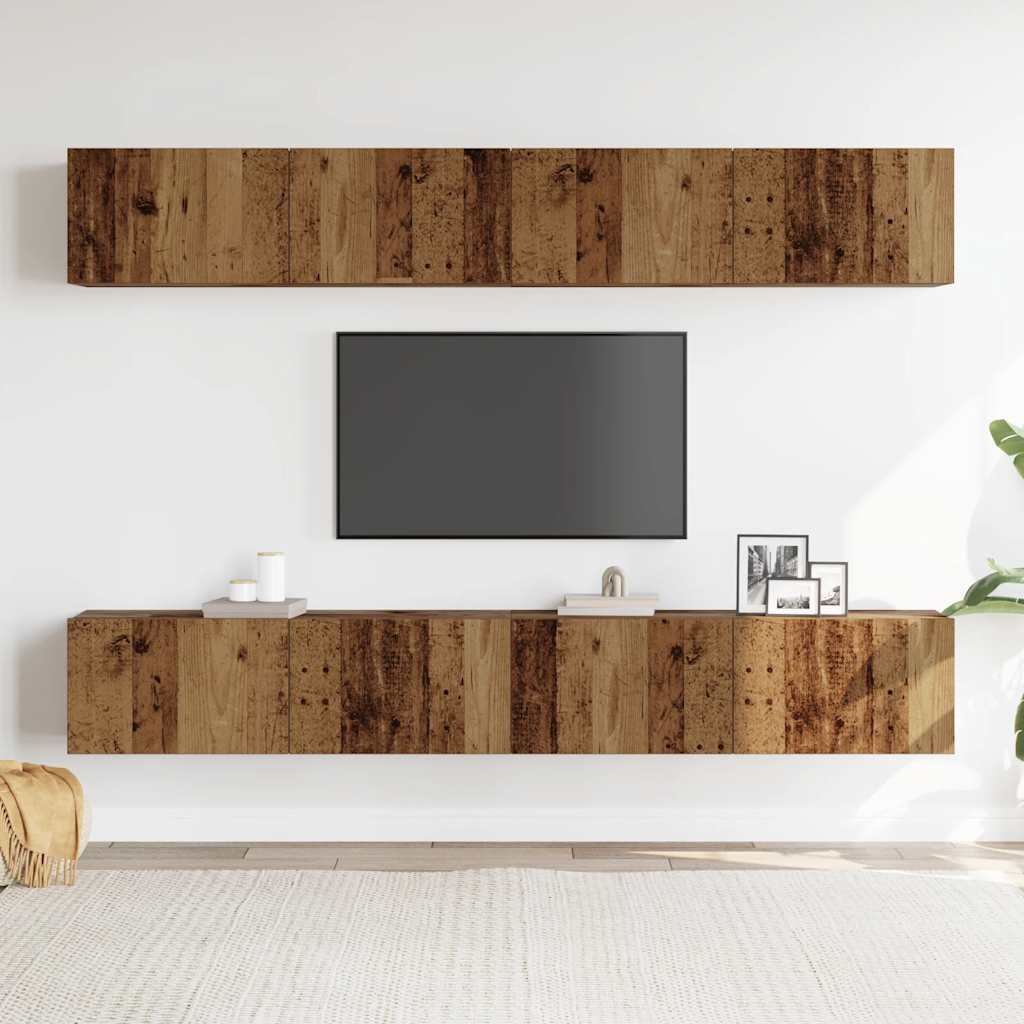 4 Piece Wall-mounted TV Cabinet Set Old Wood 100x30x30 cm