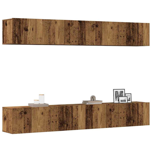 4 Piece Wall-mounted TV Cabinet Set Old Wood 100x30x30 cm