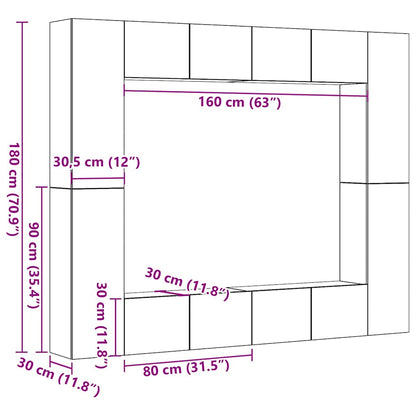 8 Piece Wall-mounted TV Cabinet Set Old Wood Engineered Wood