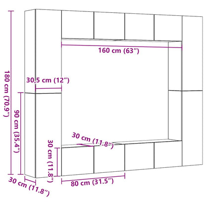 8 Piece Wall-mounted TV Cabinet Set Artisan Oak Engineered Wood