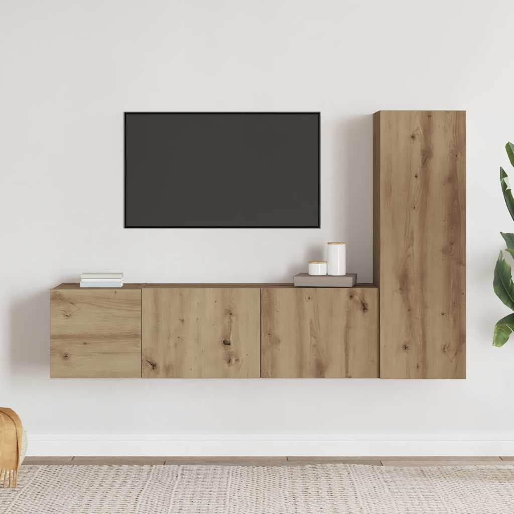 3 Piece Wall-mounted TV Cabinet Set Artisan Oak Engineered Wood