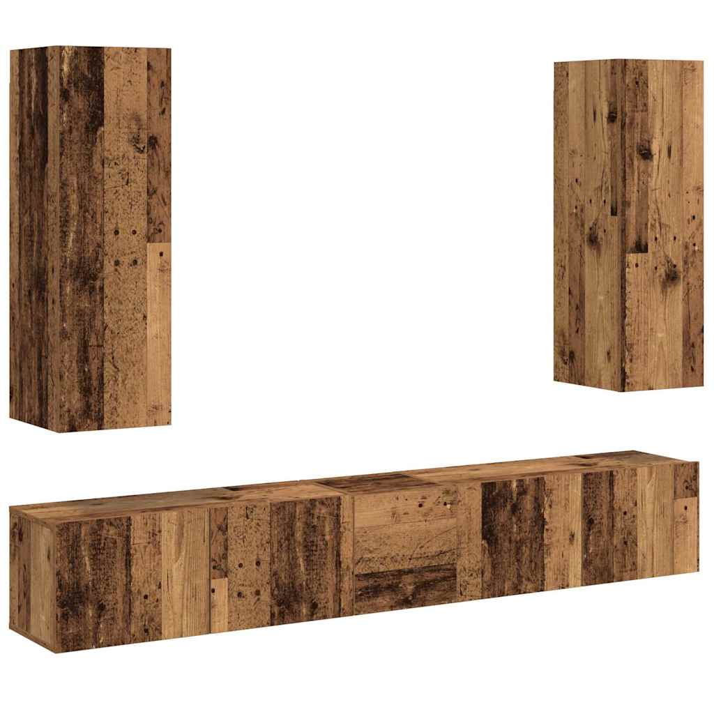 5 Piece Wall-mounted TV Cabinet Set Old Wood Engineered Wood
