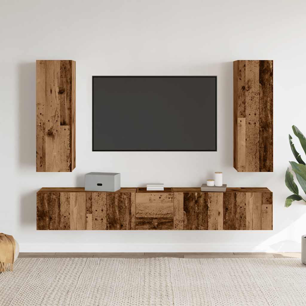 5 Piece Wall-mounted TV Cabinet Set Old Wood Engineered Wood