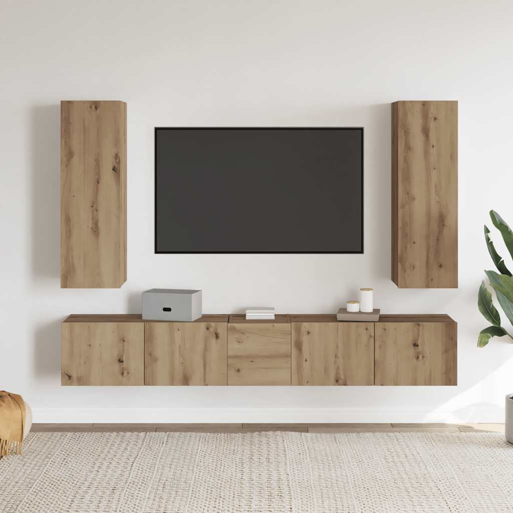 5 Piece Wall-mounted TV Cabinet Set Artisan Oak Engineered Wood