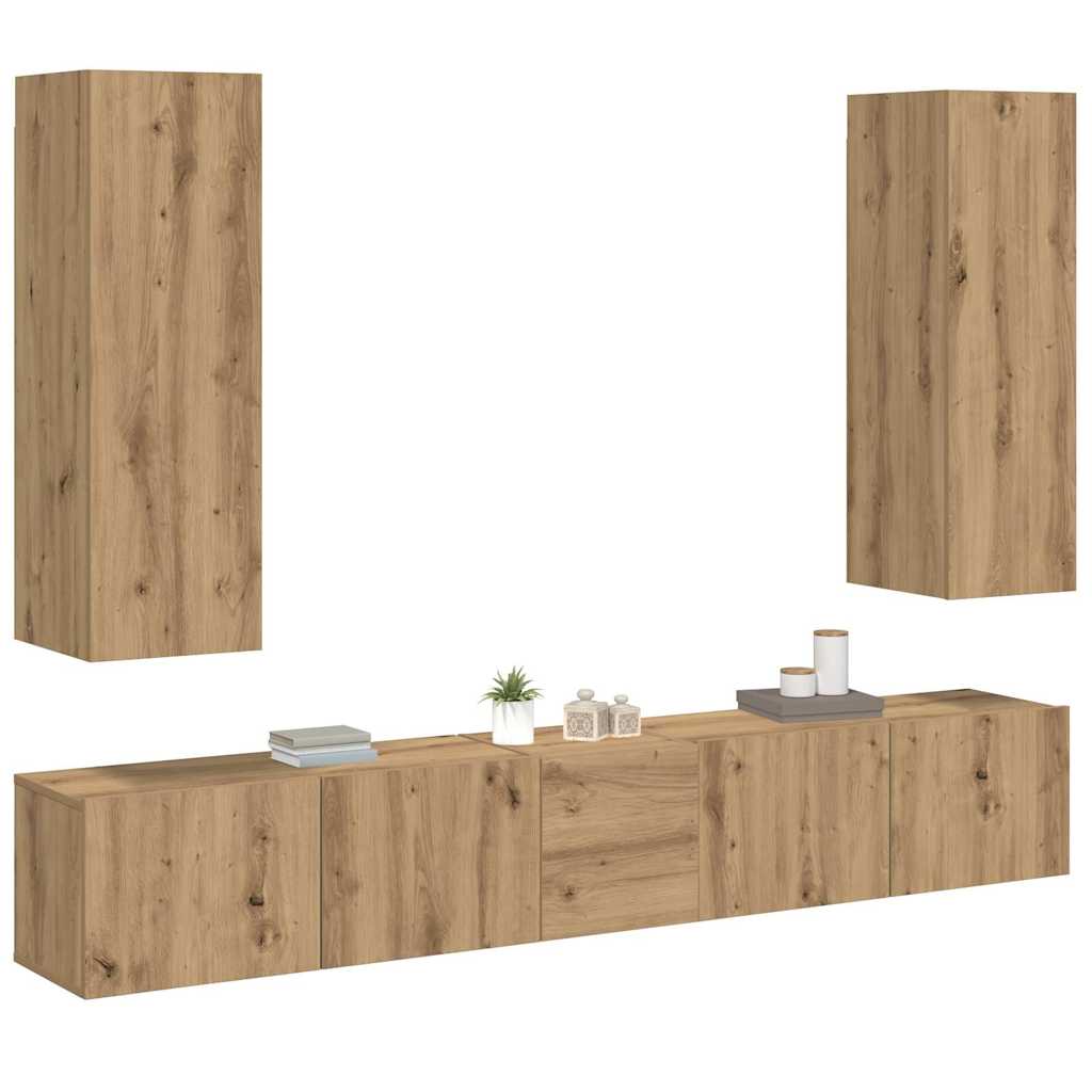 5 Piece Wall-mounted TV Cabinet Set Artisan Oak Engineered Wood