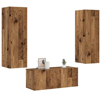3 Piece Wall-mounted TV Cabinet Set Old Wood Engineered Wood