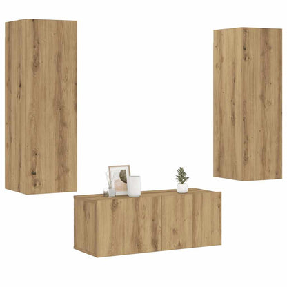 3 Piece Wall-mounted TV Cabinet Set Artisan Oak Engineered Wood