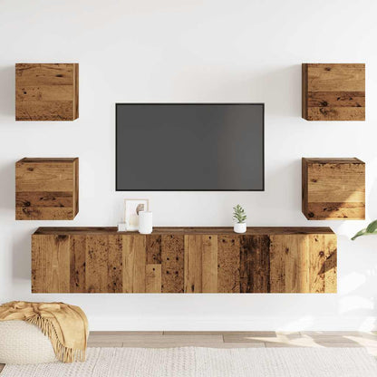 6 Piece Wall-mounted TV Cabinet Set Old Wood Engineered Wood