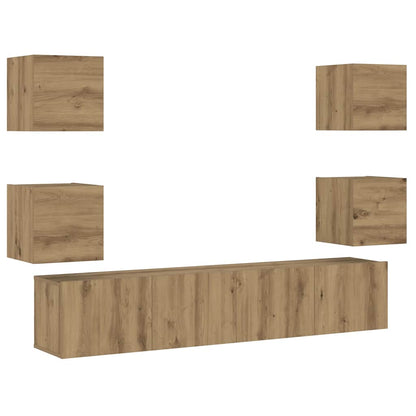 6 Piece Wall-mounted TV Cabinet Set Artisan Oak Engineered Wood