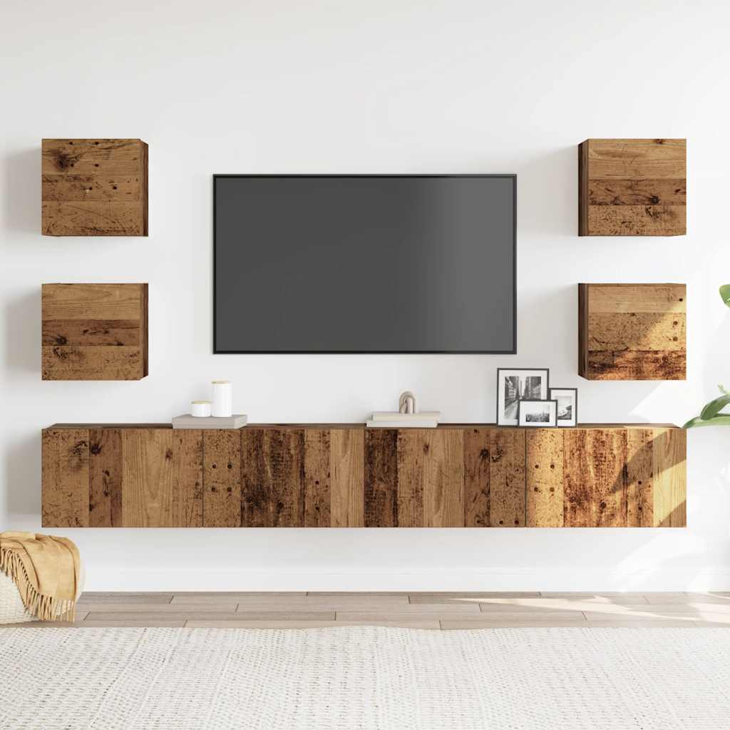 6 Piece Wall-mounted TV Cabinet Set Old Wood Engineered Wood