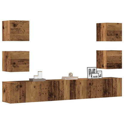 6 Piece Wall-mounted TV Cabinet Set Old Wood Engineered Wood