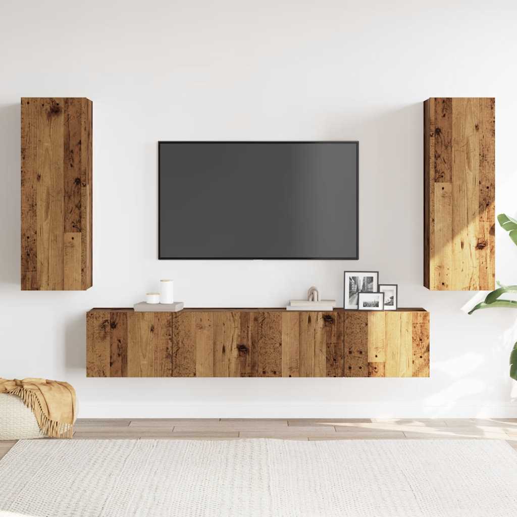 4 Piece Wall-mounted TV Cabinet Set Old Wood Engineered Wood