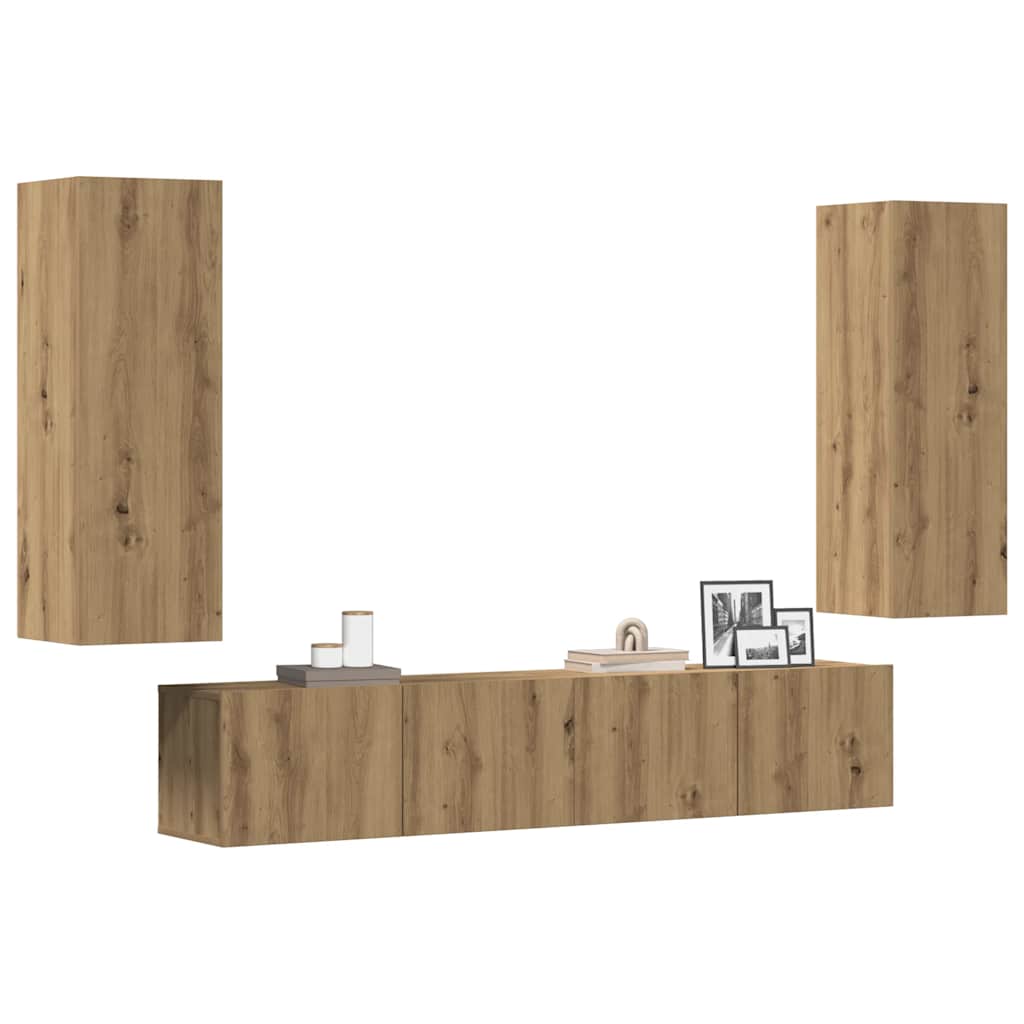 4 Piece Wall-mounted TV Cabinet Set Artisan Oak Engineered Wood