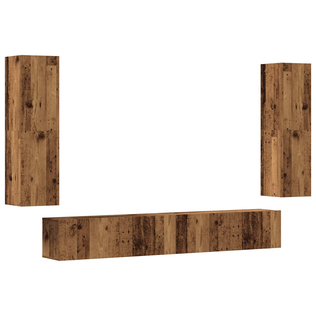 4 Piece Wall-mounted TV Cabinet Set Old Wood Engineered Wood
